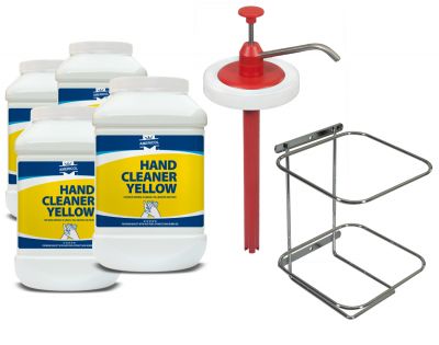 Gel de curatat maini Americol Hand Cleaner Yellow 4,5L x4buc cu pompa dozare si suport perete